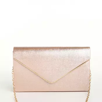 Сумка-клатч женская вечерняя на магните, на золотистой цепочке, мерцающая, светло-розовая