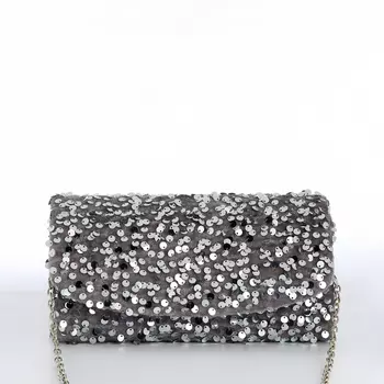 Сумка-клатч вечерняя на магните, на цепочке, с пайетками, серебристая