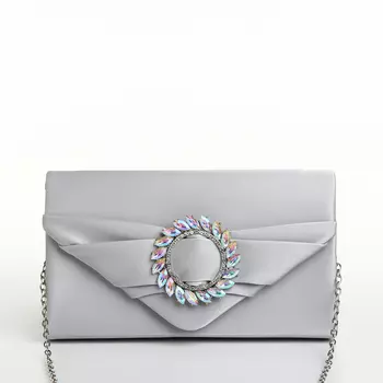 Сумка-клатч женская вечерняя на магните, на цепочке, с декоративной пряжкой, серебристая