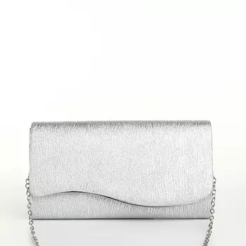 Сумка-клатч женская вечерняя на магните, на длинной цепочке, серебристая