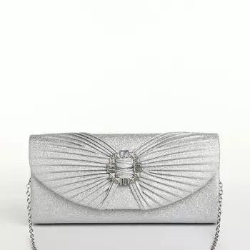 Сумка-клатч женская вечерняя на магните, на длинной цепочке, с декоративной пряжкой, блестящая, серебристая