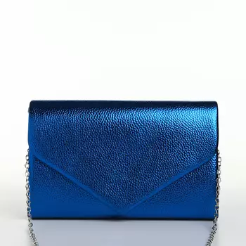 Сумка-клатч женская вечерняя на магните, на серебристой цепочке, синяя