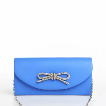 Сумка-клатч женская вечерняя на магните, на длинной цепочке, с декоративным бантом, синяя