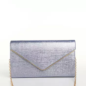 Сумка-клатч женская вечерняя на магните, на золотистой цепочке, мерцающая, светло-синяя