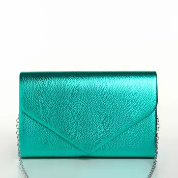 Сумка-клатч женская вечерняя на магните, на серебристой цепочке, зелёная