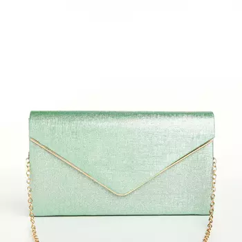 Сумка-клатч женская вечерняя на магните, на золотистой цепочке, мерцающая, светло-зелёная