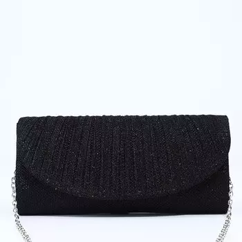 Сумка-клатч вечерняя на магните, на серебристой цепочке, блестящая, чёрная