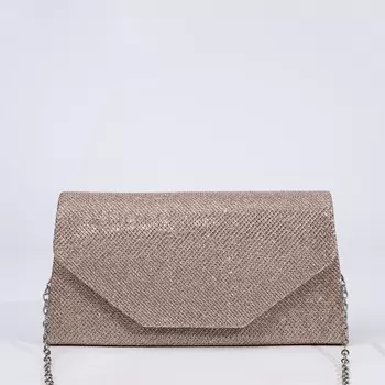 Сумка-клатч женская вечерняя на магните, на длинной цепочке, мерцающая, золотистая