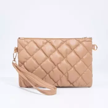 Сумка-клатч женская на молнии, с ремешком-ручкой, бежевая