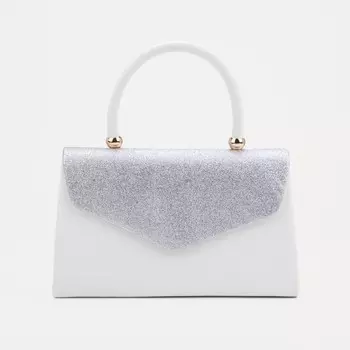 Сумка-клатч женская вечерняя на магните с ручкой, комбинированная, белая