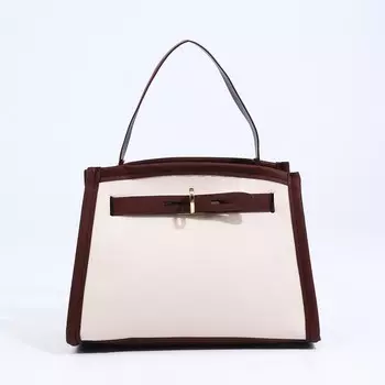 Сумка женская на молнии, цвет белый/коричневый