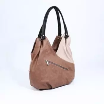 Сумка-мешок на молнии, 2 наружных кармана, цвет бежевый/чёрный