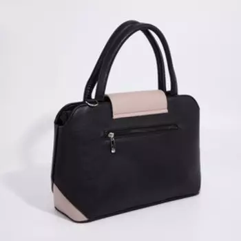 Сумка-тоут на молнии, наружный карман, длинный ремень, цвет чёрный/бежевый