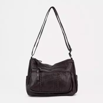 Сумка-мешок, отдел на молнии, 5 наружных кармана, регулируемый ремень, цвет коричневый