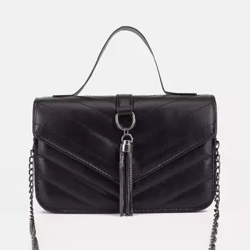 Сумка-мессенджер на клапане, длинная цепь, цвет чёрный