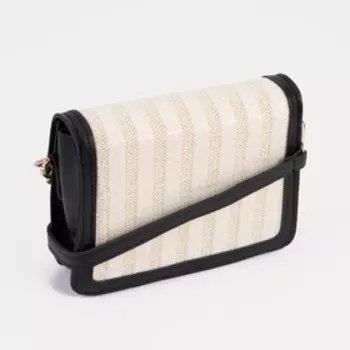 Сумка-мессенджер, отдел на клапане, длинный ремень, цвет бежевый/чёрный