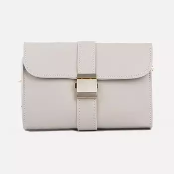 Сумка-мессенджер, отдел на клапане, длинный ремень, цвет серый