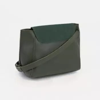 Сумка-мессенджер на клапане, длинный ремень, цвет зелёный