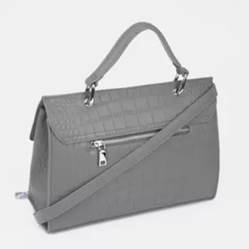 Сумка-мессенджер на клапане, наружный карман, цвет серый