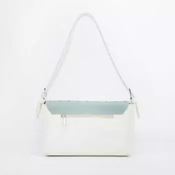 Сумка-мессенджер на клапане, наружный карман, длинный ремень, цвет белый/голубой