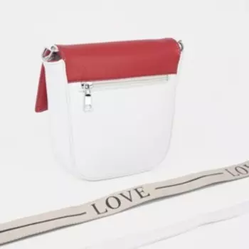 Сумка-мессенджер на клапане, наружный карман, длинный ремень, цвет белый/красный