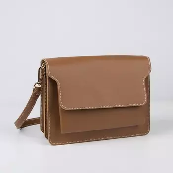 Сумка-мессенджер, отдел на клапане, наружный карман, длинный ремень, цвет коричневый