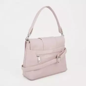 Сумка-мессенджер, отдел на клапане, наружный карман, длинный ремень, цвет пудра