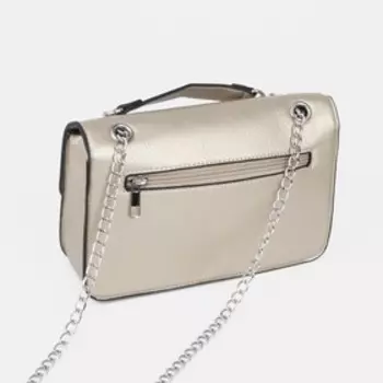 Сумка-мессенджер, отдел на клапане, наружный карман, длинный ремень, цвет золотистый