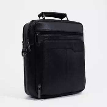 Сумка мужская, 2 отдела на молнии, 2 наружных кармана, длинный ремень, цвет чёрный