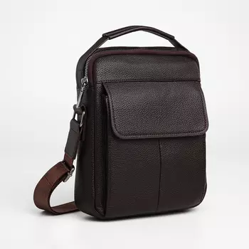 Сумка мужская через плечо на молнии TEXTURA, 2 наружных кармана, коричневая