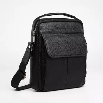 Сумка мужская через плечо на молнии TEXTURA, 2 наружных кармана, чёрная