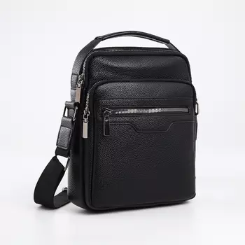 Сумка мужская через плечо на молнии TEXTURA, 3 наружных кармана, чёрная