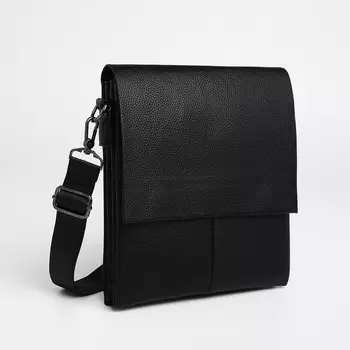 Сумка планшет мужская TEXTURA, 2 отдела на молнии, наружный карман, чёрная