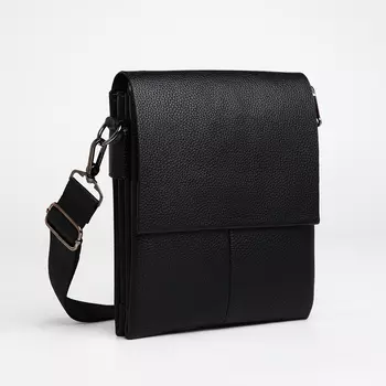 Сумка планшет мужская TEXTURA, 2 отдела на молнии, наружный карман, чёрная