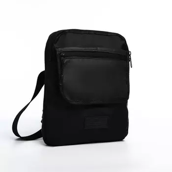 Сумка мужская через плечо на молнии, 2 наружных кармана, чёрная