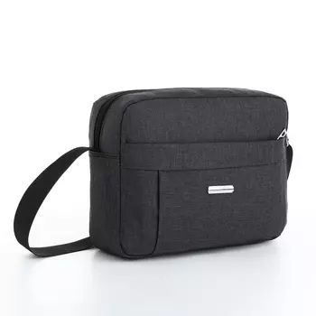 Сумка мужская через плечо на молнии, 2 наружных кармана, чёрная