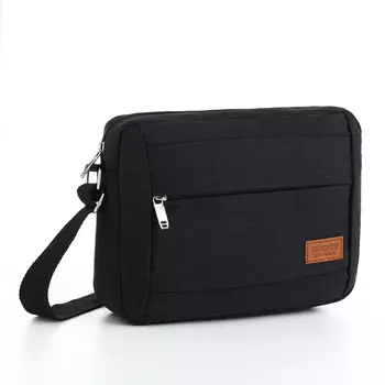 Сумка мужская через плечо на молнии, 2 наружных кармана, чёрная