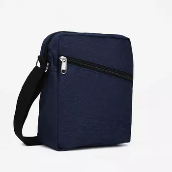 Сумка мужская через плечо на молнии, 2 наружных кармана, синяя
