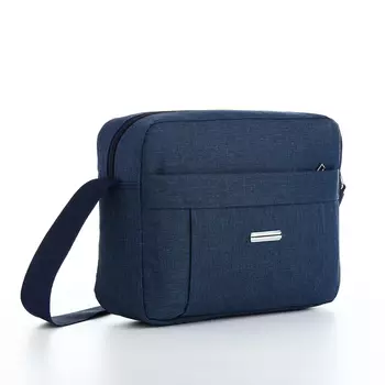 Сумка мужская через плечо на молнии, 2 наружных кармана, синяя