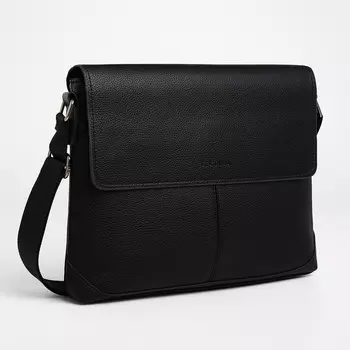 Сумка деловая мужская на молнии TEXTURA, 2 наружных кармана, чёрная