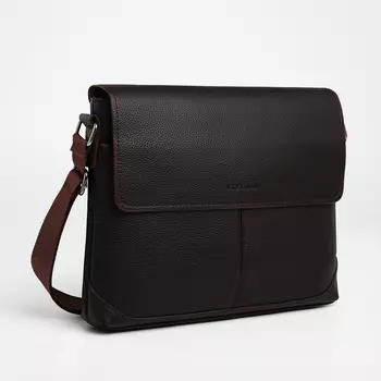 Сумка деловая мужская на молнии TEXTURA, 2 наружных кармана, коричневая