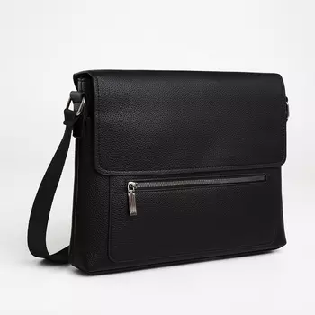 Сумка деловая мужская на молнии TEXTURA, 3 наружных кармана, чёрная