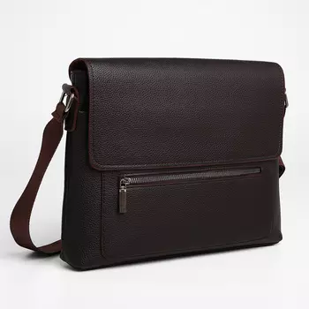 Сумка деловая мужская на молнии TEXTURA, 3 наружных кармана, коричневая