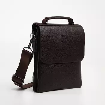 Сумка планшет мужская TEXTURA, 2 отдела на молнии, наружный карман, коричневая