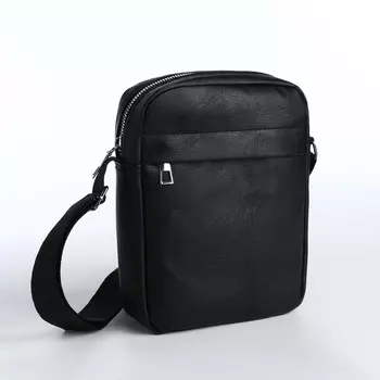 Сумка мужская через плечо на молнии, наружный карман, чёрная