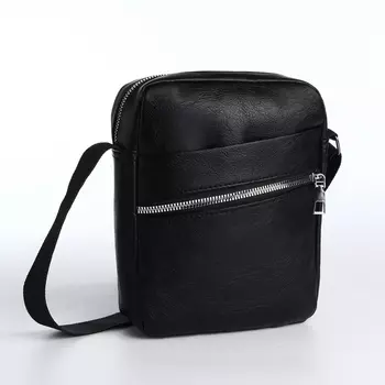 Сумка мужская через плечо на молнии, наружный карман,, чёрная