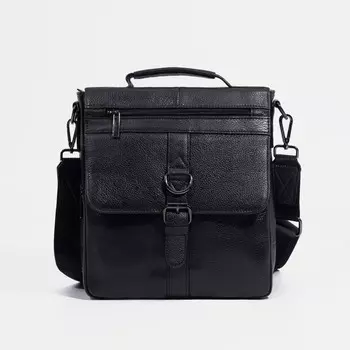 Сумка мужская, отдел на молнии, 2 наружных кармана, длинный ремень, цвет чёрный