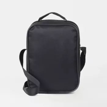 Сумка мужская на молнии, 2 наружных кармана, длинный ремень, цвет чёрный