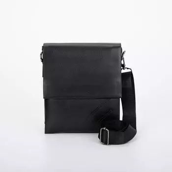 Сумка мужская, отдел на молнии, длинный ремень, цвет чёрный