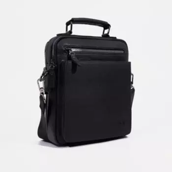 Сумка мужская на молнии, наружный карман, цвет чёрный